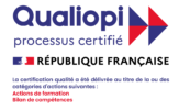 Certification Qualiopi, processus certifié par la république Française. La certification qualité a été délivrée au titre de la ou des catégories suivantes : Actions de formation, bilan de compétences.
